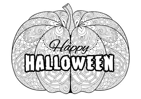 Large Halloween pumpkin with motifs - Halloween Coloring Pages for adults
