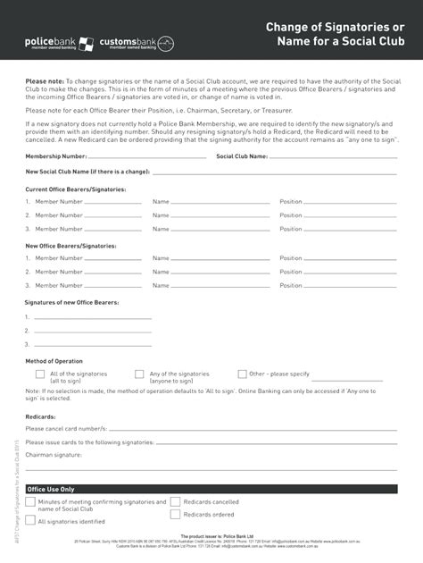 Fillable Online Change Of Signatories Or Fax Email Print PdfFiller