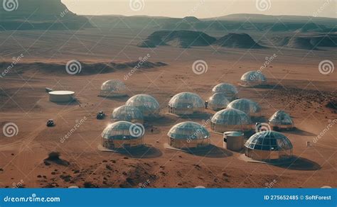 Colony On Mars Like Planet Glass Domes In A Middle Of Desert Of Mars