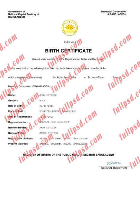 Download Bangladesh Birth Certificate Pdf And Word Template Fullpsd