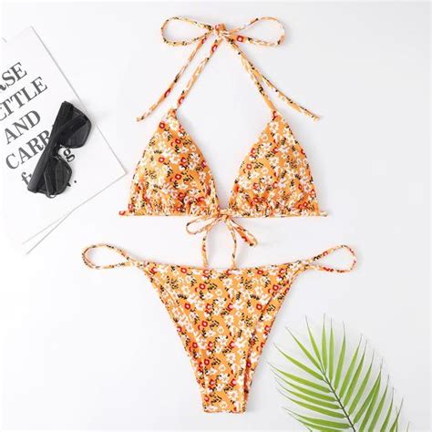 Buy Halter Adjustable Lace Up Sexy Plus Size Fresh Bikini Set Two