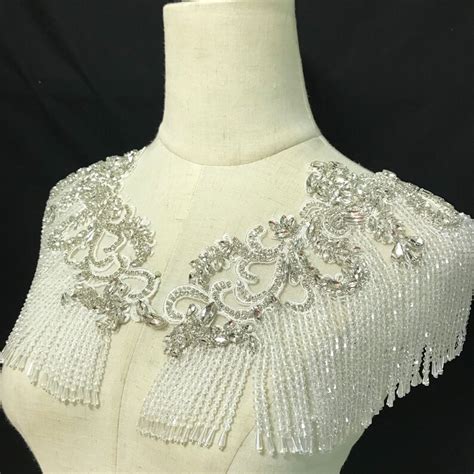 Bodice Rhinestone Applique Trims Heavy Fringe Beads Motif Etsy