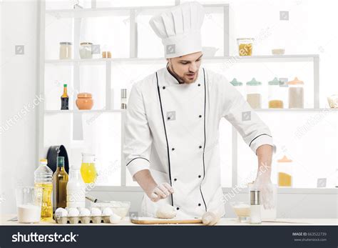 Chef Man Uniform Kneading Raw Dough Stock Photo 663522739 Shutterstock