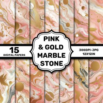 Pink And Gold Marble Stone Digital Papers By Elks Art Studio Tpt