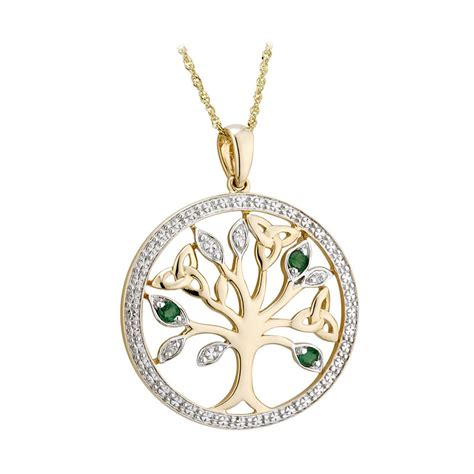 Irish Necklace K Gold With Diamonds And Emeralds Tree Of Life