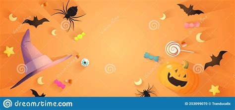 Halloween Decorative Elements Background Vector Banner Flat Lay Stock Vector Illustration Of