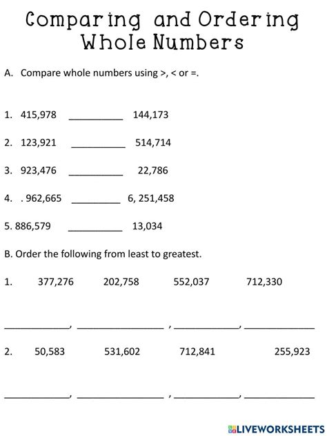 Comparing And Ordering Numbers Online Worksheet For 4 Live