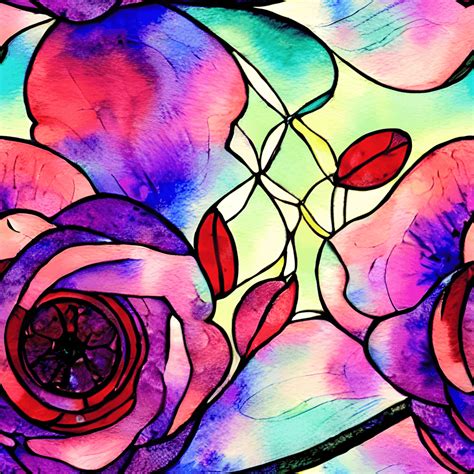 Beautiful Modern Floral Stained Glass Panel Painting In Watercolor