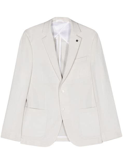 Karl Lagerfeld Seersucker Single Breasted Blazer White Editorialist