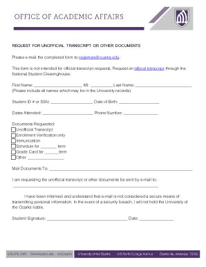 Fillable Online Request For Unofficial Transcript Or Other Documents