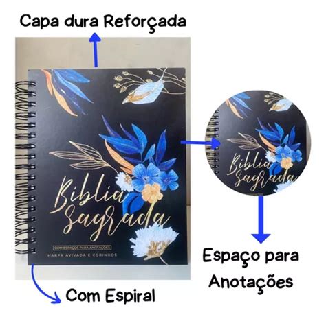 Biblia Feminina Sagrada Anote Capa Dura Espiral Desenho Em Flores Letra