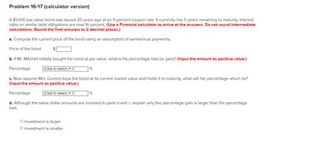 Solved Problem 16 17 Calculator Version A 1 000 Par Value Chegg