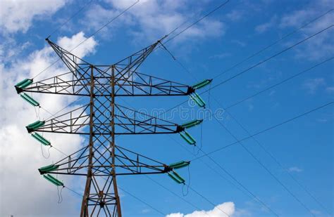 High Voltage Tower On Blue Sky Background Silhouette High Voltage