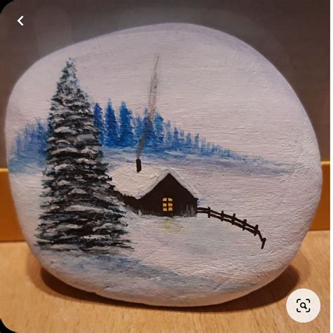 Snowy House And Tree Painted Rock