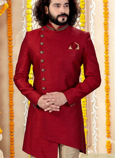 Buy Indian Ethnic Clothing Mehendi Maroon Men Sherwanis