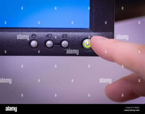 Computer Screen Power Button About To Be Switched Off Stock Photo Alamy