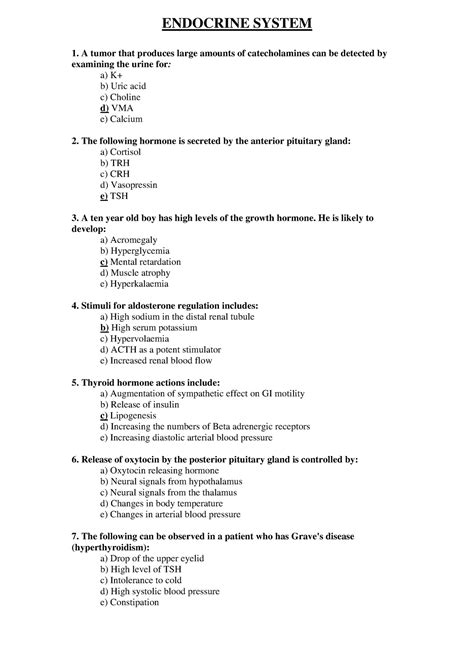 17 Physiology Mcq Of Endocrin System Endocrine System A Tumor That