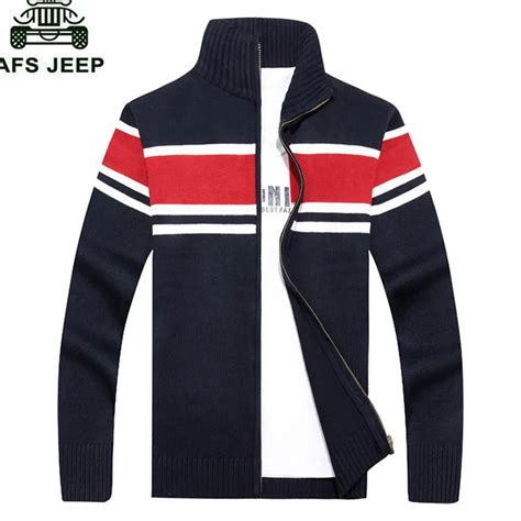 Afs Jeep Brand Mens Cardigan Sweater Casual Striped Knitted Zipped New Arrival Thick Sweater