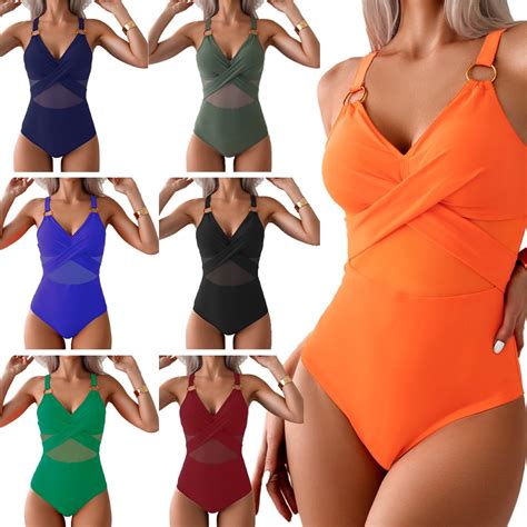 Flmei One Piece Mesh Swimsuits For Womens Solid Bikini Bathing Suit Outfits Women High Cut