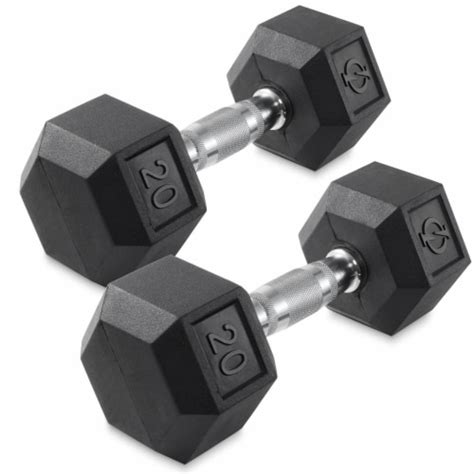 20 lb Pair Rubber Coated Hex Dumbbell, Cast Iron Hand Weight Set, 20 lb - Pair - Kroger