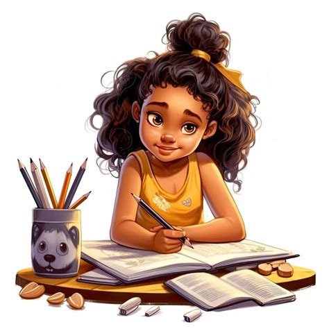 Ilustração d de uma linda garota latina de anos escrevendo estilo cartoon ai generated Foto