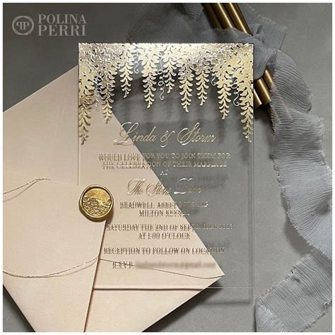 Gold Wisteria Velvet Glass Wedding Invitations Polina Perri New York