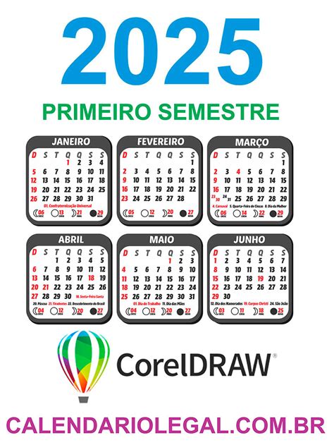 Calendário 2025 Semestral Vetor CDR CalendárioLegal