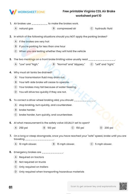 Free Printable Virginia Cdl Air Brake Worksheet Part