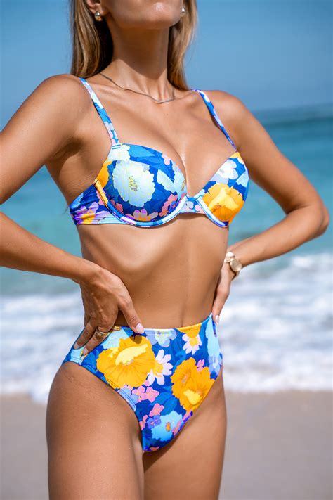 Peaceful Garden Push Up Bikini Top Tummy Control Bottoms Set