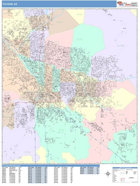 Tucson Arizona Wall Map Color Cast Style By Marketmaps Mapsales