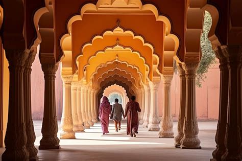 Premium Photo Two People Are Walking Through An Archway With A Man