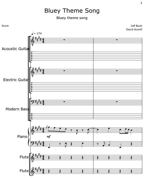 Bluey Theme Song Sheet Music For Acoustic Guitar Electric Guitar