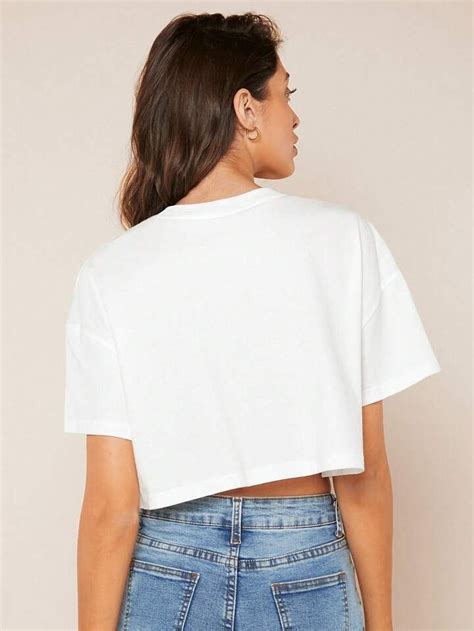 SHEIN BASICS Camiseta crop de 100 algodón unicolor de hombros caídos