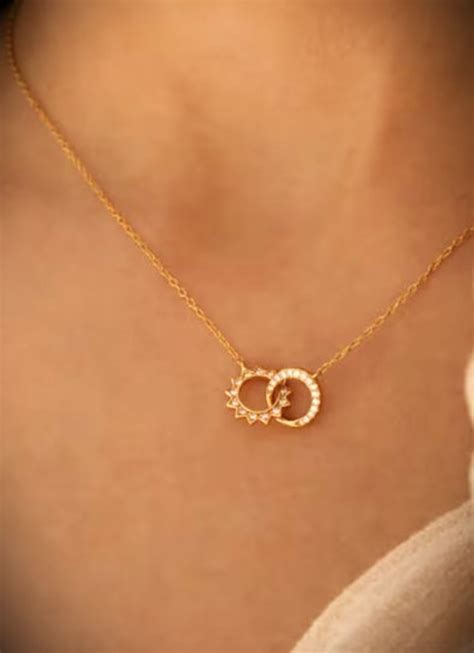 Sun Moon Eternity Necklace Interlocking Circle Necklace Dainty