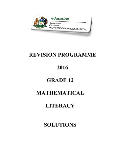 Maths lit grade 12 Exam 2016, answers - REVISION PROGRAMME 2016 GRADE ...