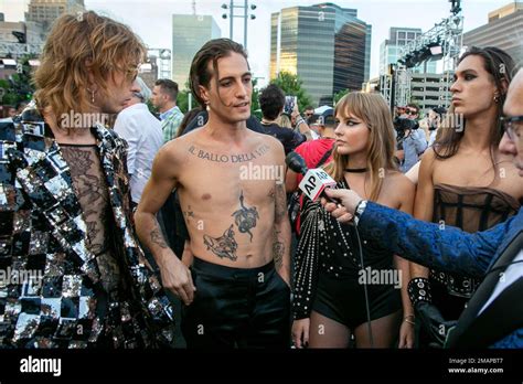 Italian Glam Rock Band Maneskin From Left Guitarist Thomas Raggi