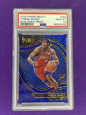 2020 21 Panini Select Tyrese Maxey Courtside Blue Disco Prizm 25 RC