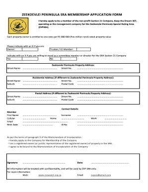 Fillable Online Zvp Sra Membership Application Form Rev Zeekoevlei