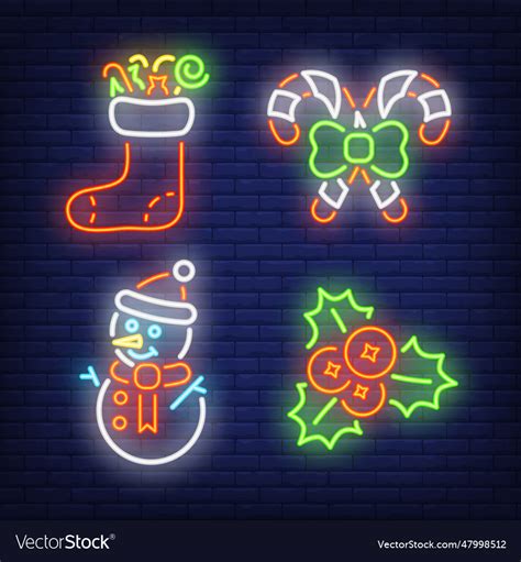 Christmas neon sign set Royalty Free Vector Image