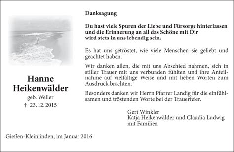 Traueranzeigen Von Hanne Heikenw Lder Vrm Trauer De