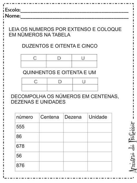 Plano De Aula Matemática Unidade Dezena E Centena