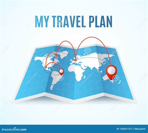 Realistic Detailed 3d Travel Plan Map Concept Vector Stock Vector