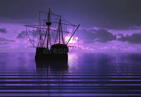 Tall Ship At Sunset Stock Illustration Illustration Of Vessel