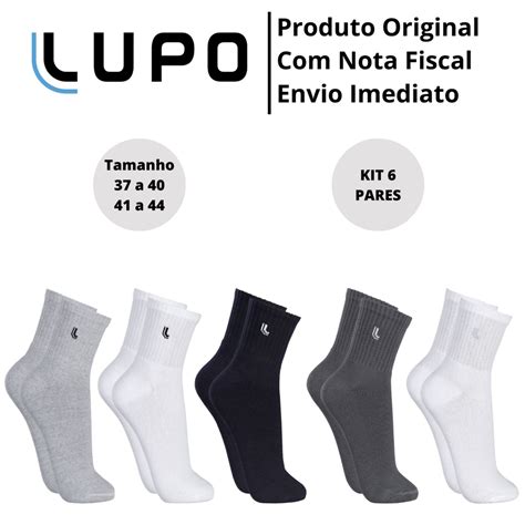 Kit 6 Pares Meia Meias Lupo Algodão Cano Médio Longo Alto Masculina