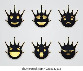 Crown Emoji Set Golden Black Color Stock Vector (Royalty Free ...