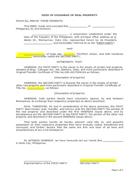 Deed Of Exchange Of Real Property Deed Property