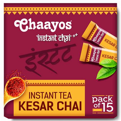 Chaayos Instant Tea Premix Kesar Regular Sugar 15 Sachets 100 Natural Saffron Kesar