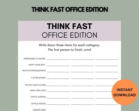 Office Party Games Think Fast Scavenger Hunt Employee - Etsy Canada