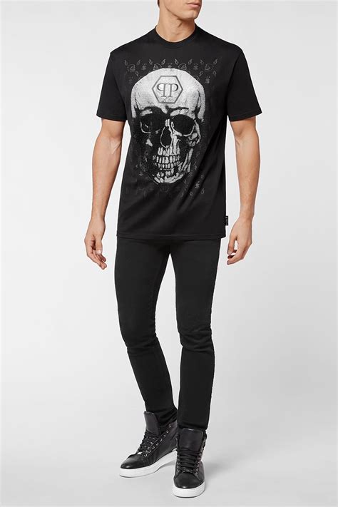 Philliр Рlеin Чёрная футболка со стразами skull