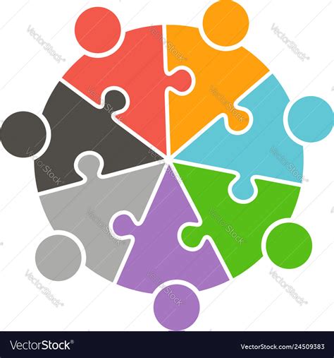 Teamwork people circle in puzzle pieces logo Vector Image